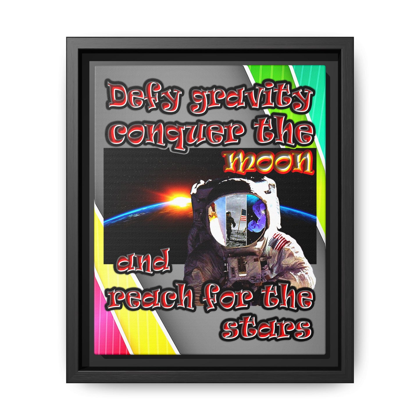 defy conquer reach - framed canvas art (rainbow split)