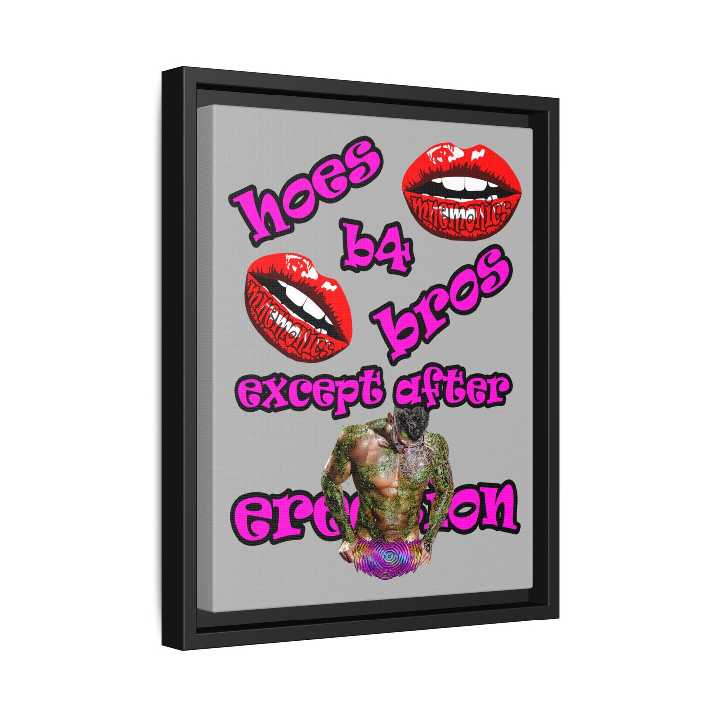 hoes b4 bros - framed canvas art (light grey)