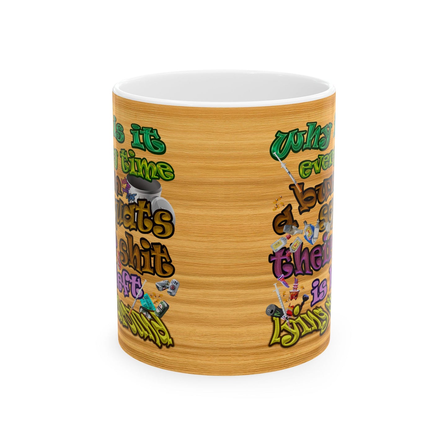 the bum's shit - White Mug (butterscotch wood finish)
