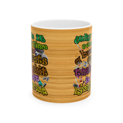 the bum's shit - White Mug (butterscotch wood finish)