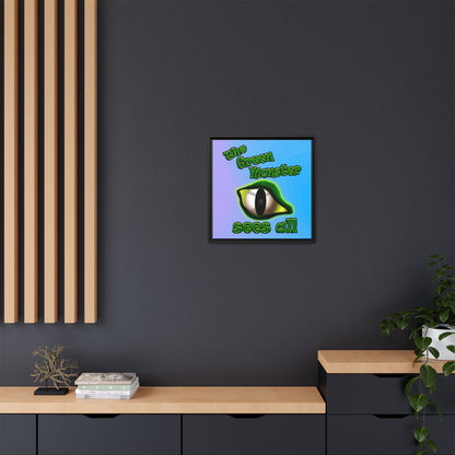 green monster - framed canvas art (light blue-purple wave)