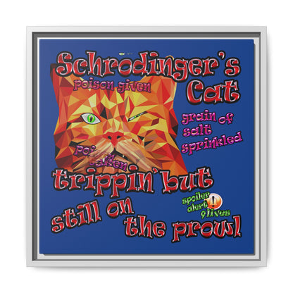 schrodinger's cat - framed canvas art (dark blue)