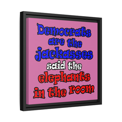 donkeys and elephants - framed canvas art (light pink)