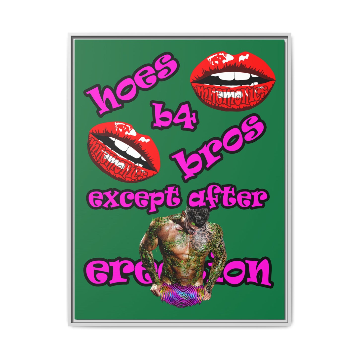 hoes b4 bros - framed canvas art (dark green)