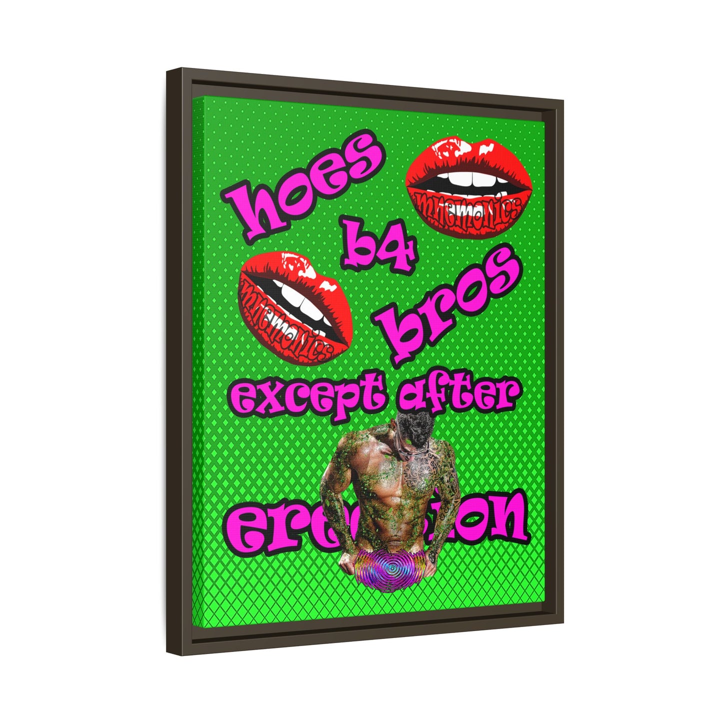 hoes b4 bros - framed canvas art (logo green)