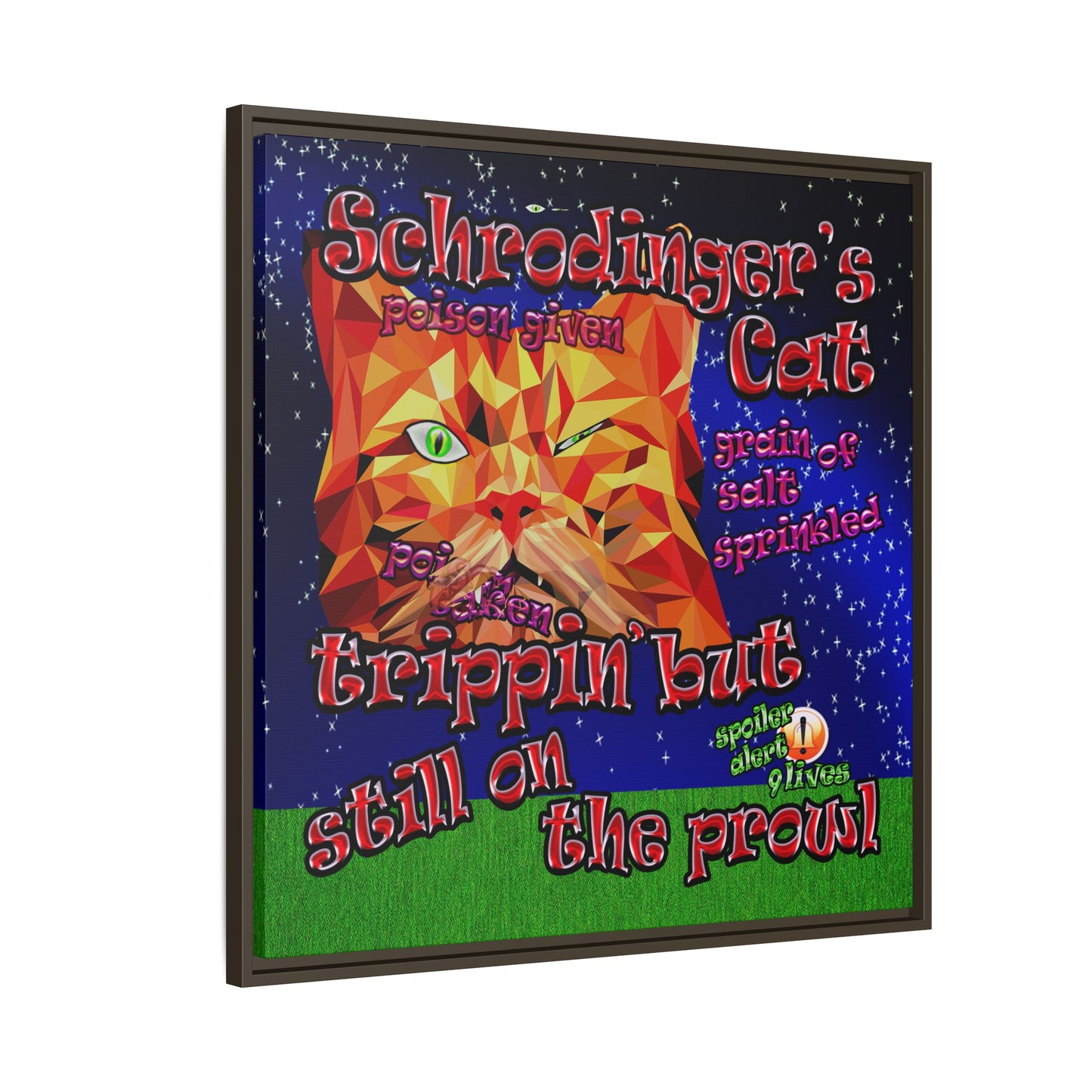 schrodinger's cat - framed canvas art ('snoops' background)