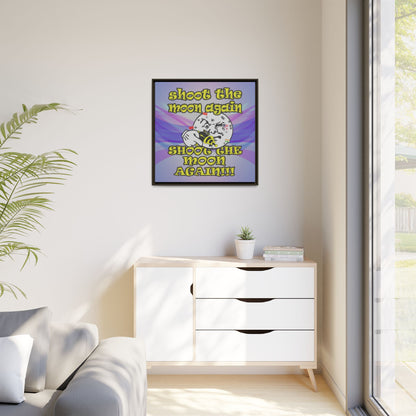 shoot the moon again - framed canvas art (light blue-pink wave)