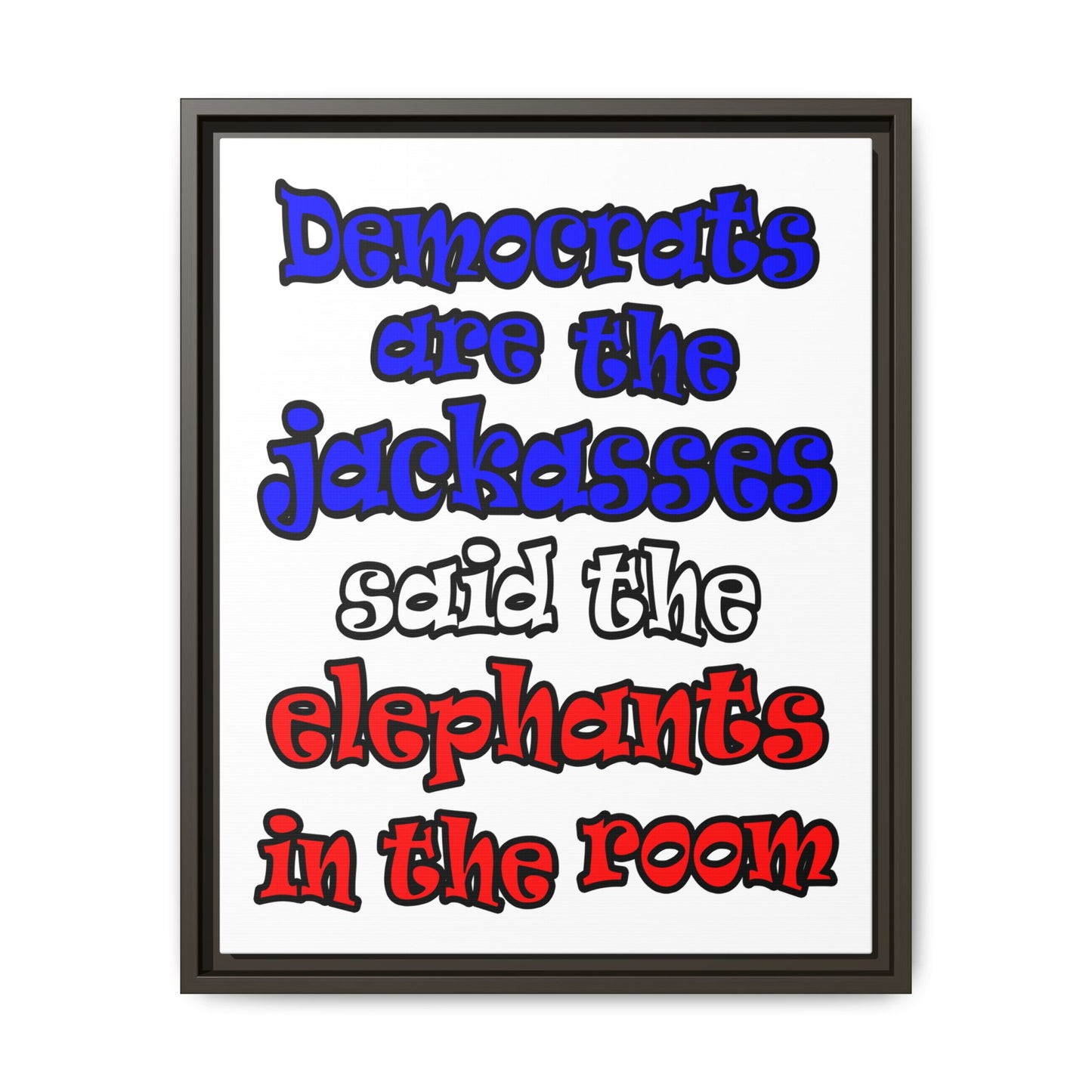 donkeys and elephants - framed canvas art (white)