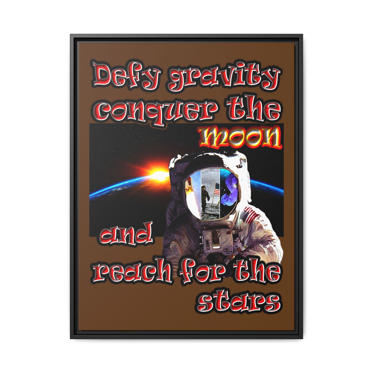 defy conquer reach - framed canvas art (brown)