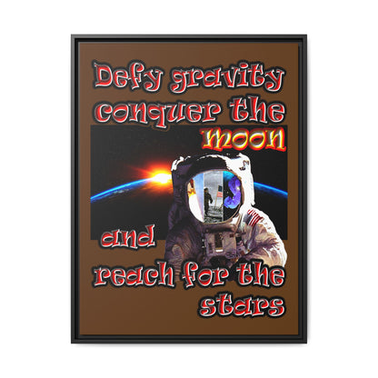 defy conquer reach - framed canvas art (brown)