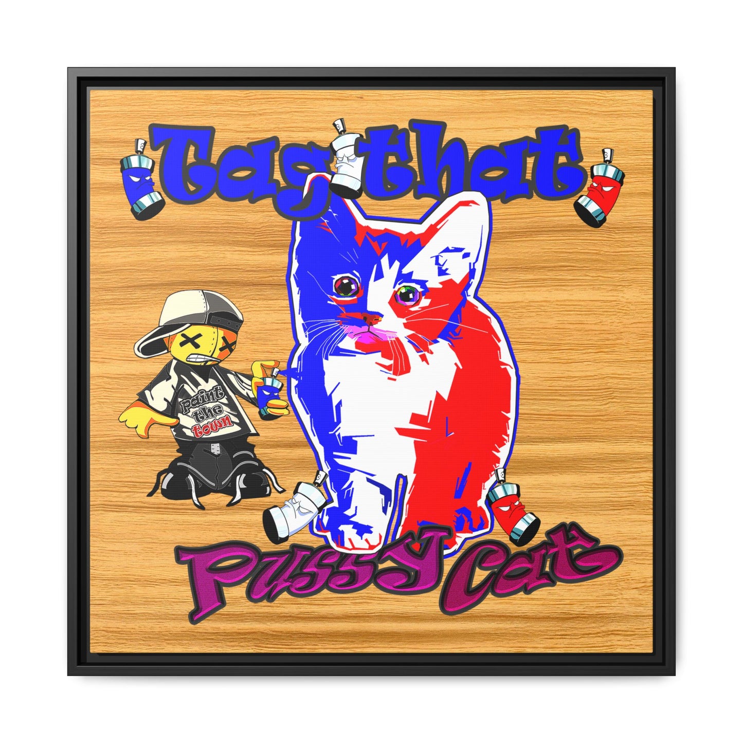 tag that - framed canvas art (butterscotch wood finish)