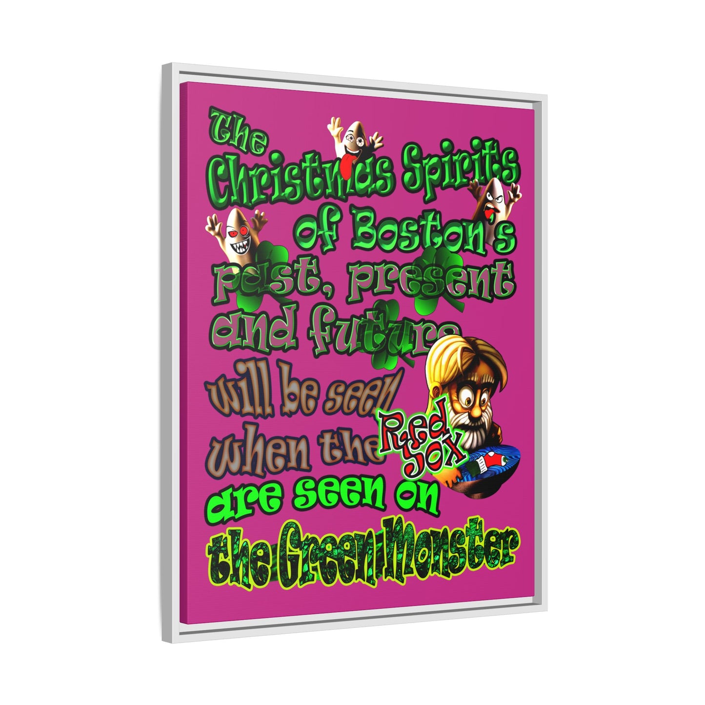 christmas spirits of boston - framed canvas art (pink)