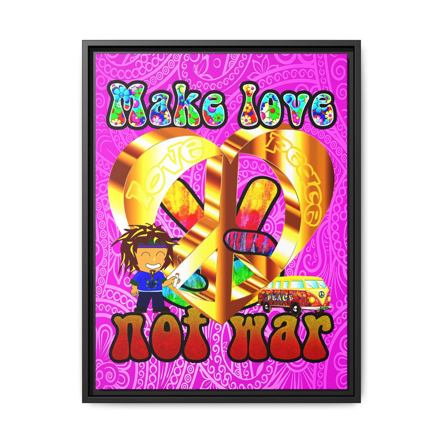 love peace - framed canvas art (pink swirl)