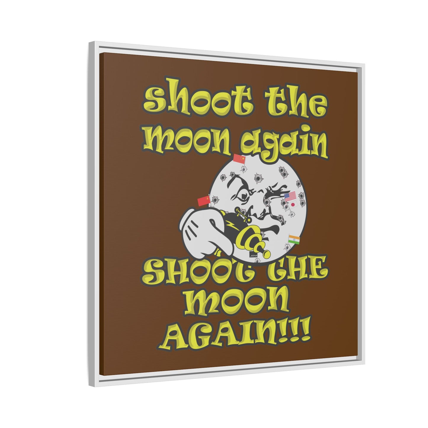 shoot the moon again - framed canvas art (brown)