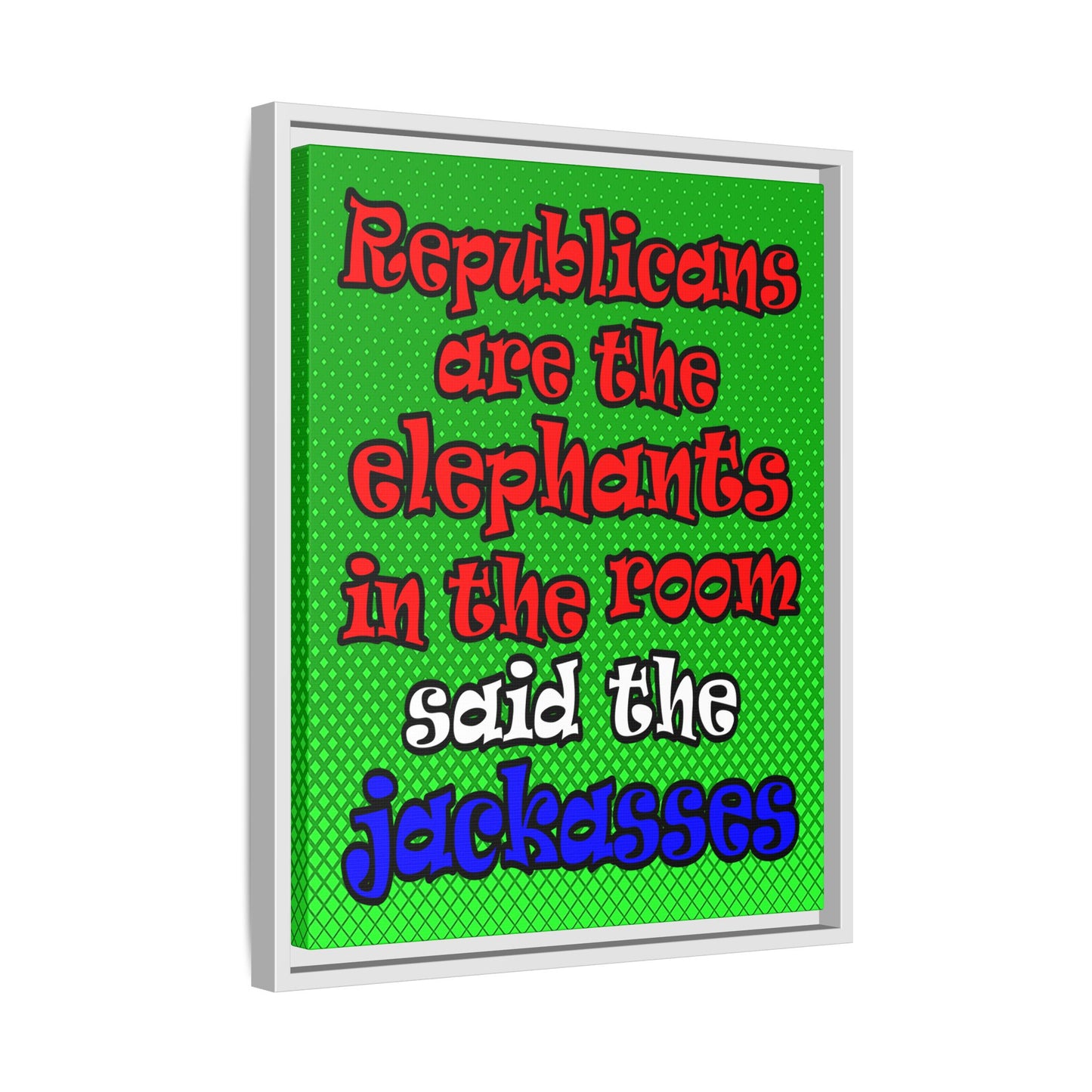donkeys and elephants - framed canvas art (logo green)