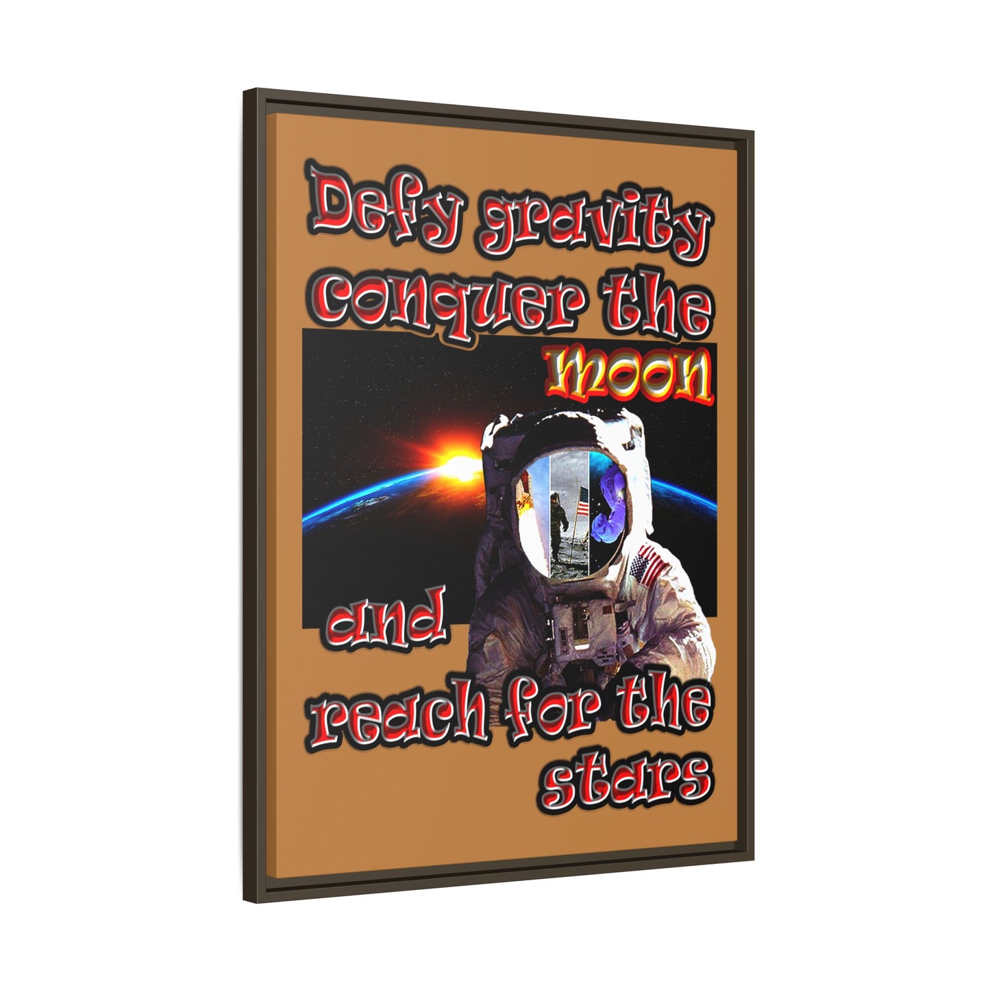 defy conquer reach - framed canvas art (light brown)