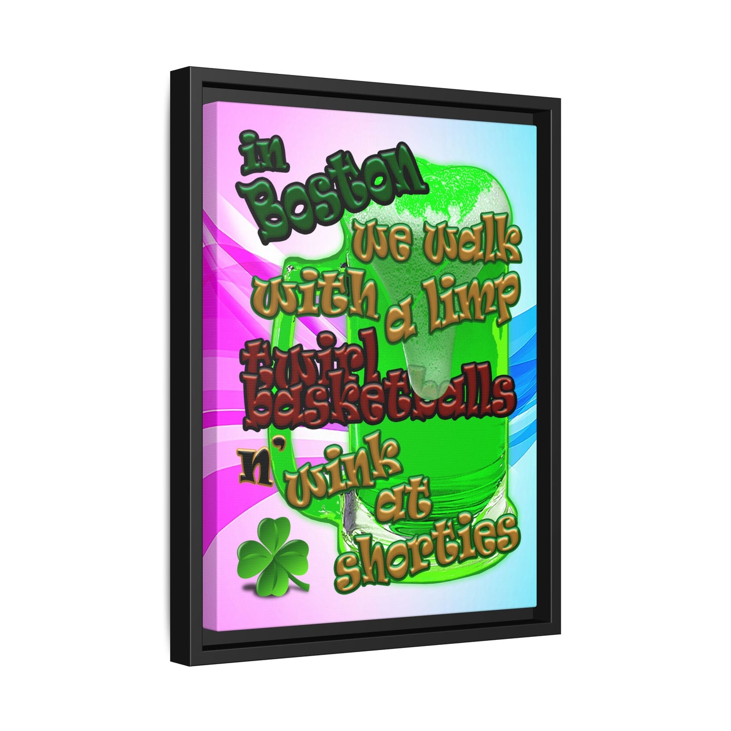 celtics logo - framed canvas art (light blue-pink wave)