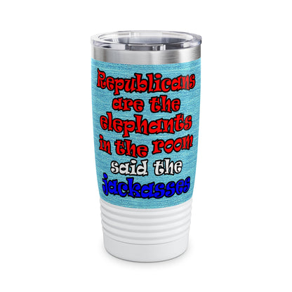donkeys and elephants - Ringneck Tumbler, 20oz (faded blue)