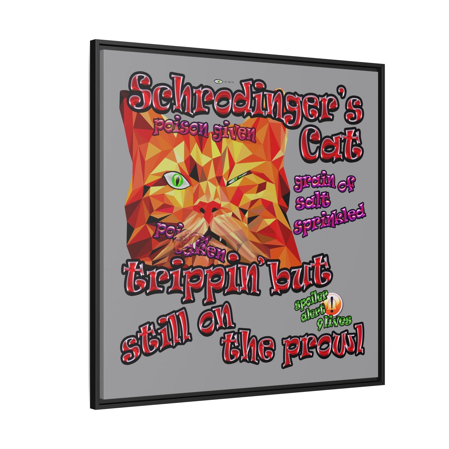 schrodinger's cat - framed canvas art (grey)
