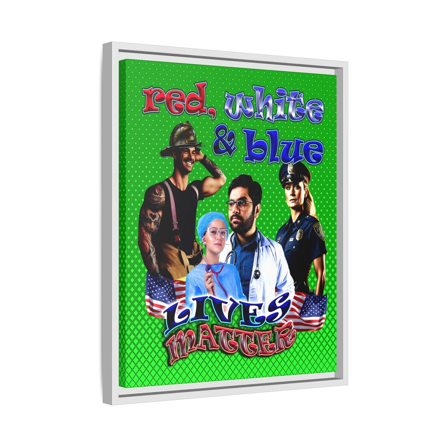 rw&b lives matter - framed canvas art (logo green)