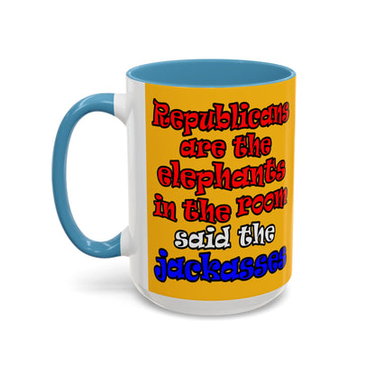 donkeys and elephants - Accent Mug (yellow)