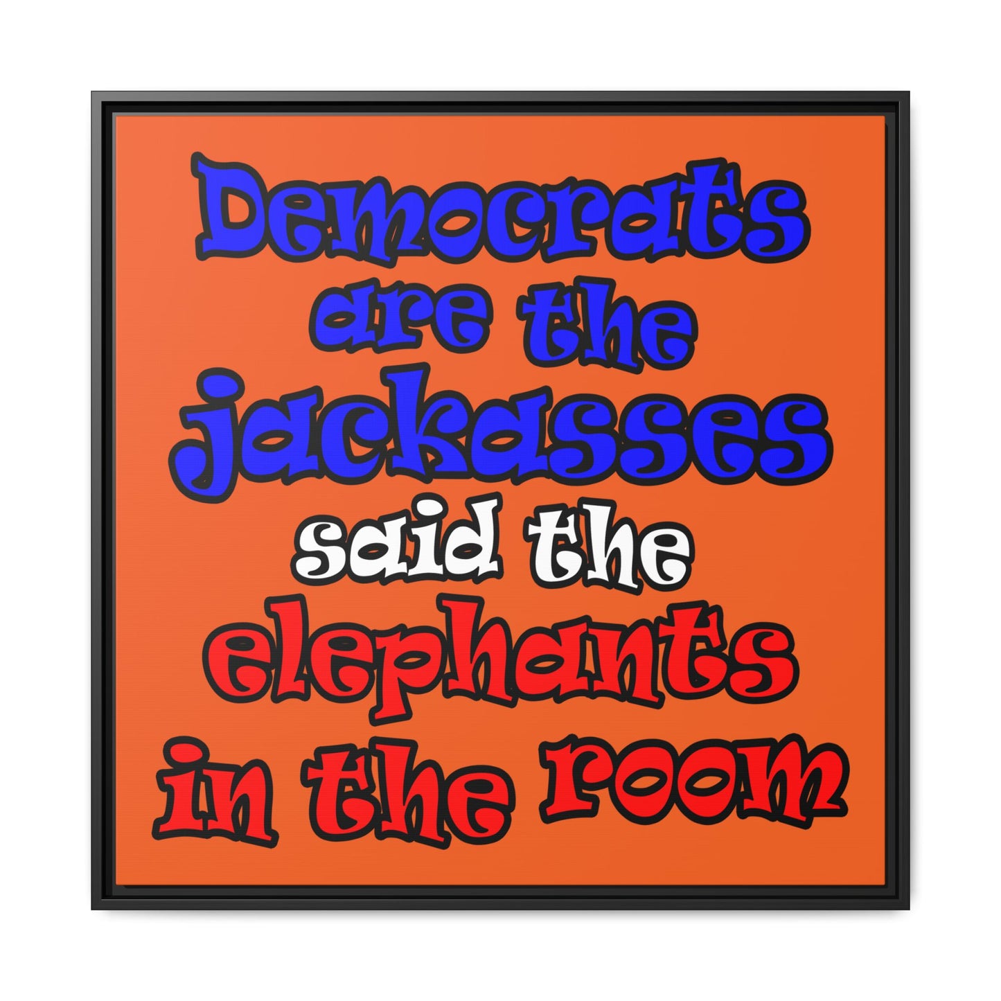 donkeys and elephants - framed canvas art (orange)