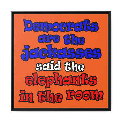 donkeys and elephants - framed canvas art (orange)
