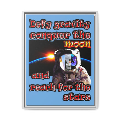 defy conquer reach - framed canvas art (light blue)