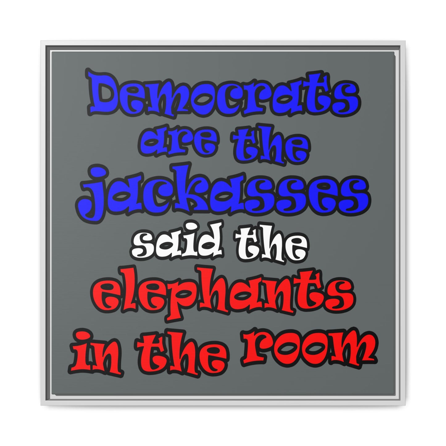 donkeys and elephants - framed canvas art (dark grey)