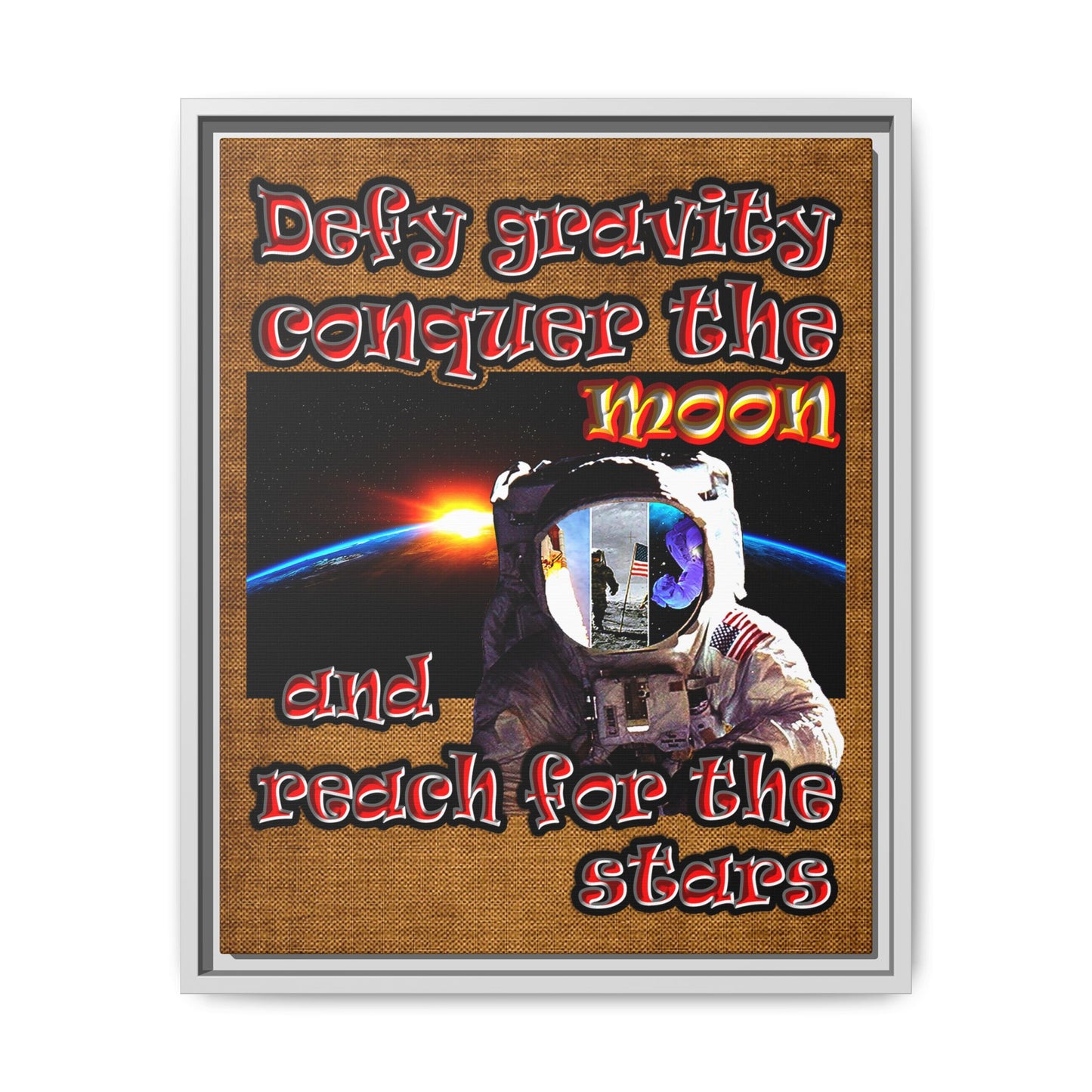 defy conquer reach - framed canvas art (brown papyrus)