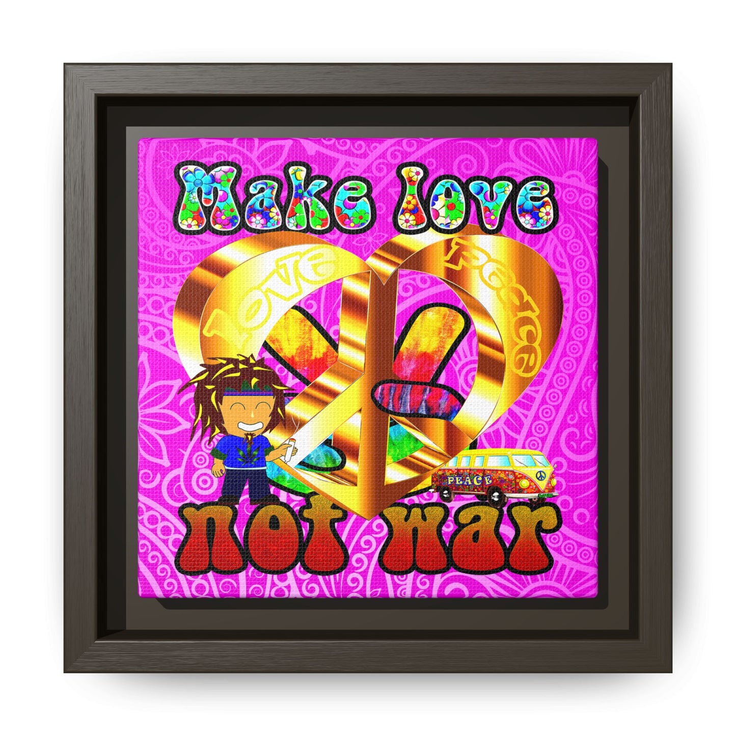 love peace - framed canvas art (pink swirl)