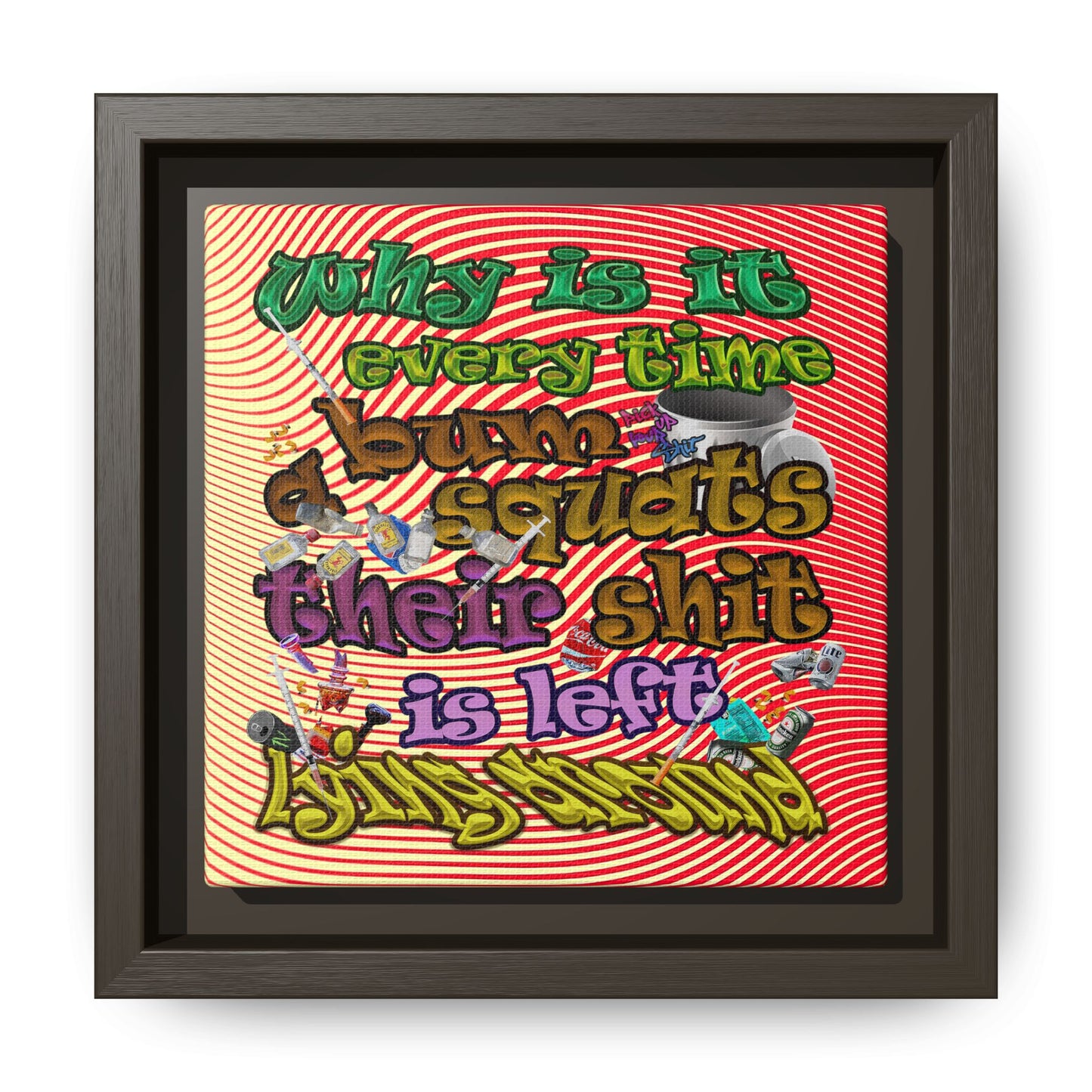 the bum's shit - framed canvas art (yellow-orange wave)