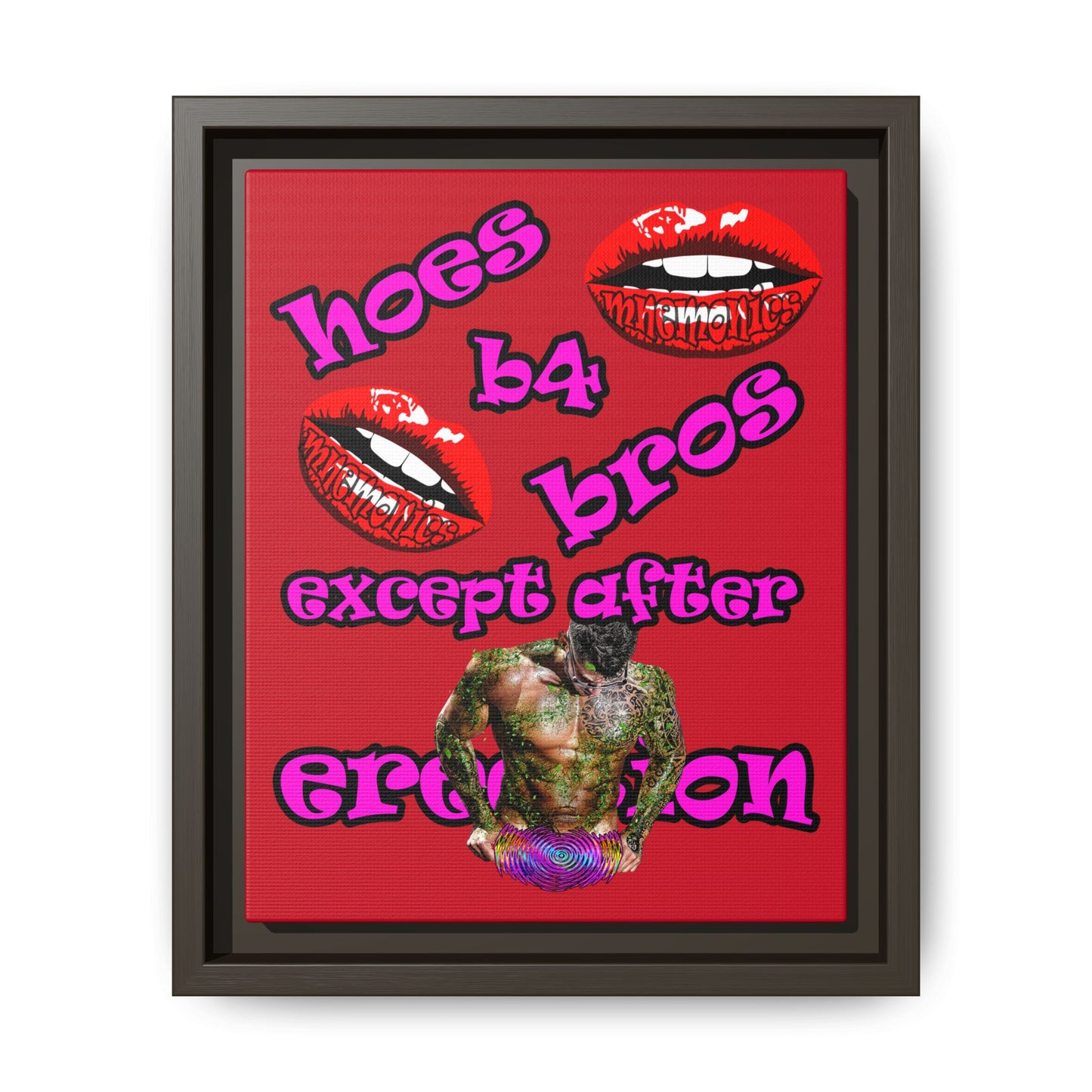 hoes b4 bros - framed canvas art (dark red)