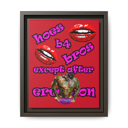 hoes b4 bros - framed canvas art (dark red)