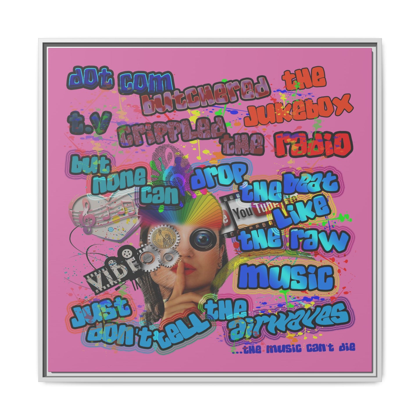drop the beat - framed canvas art (light pink)