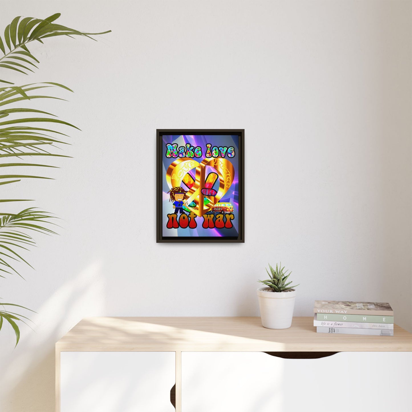 love peace - framed canvas art (grey-pink wave)