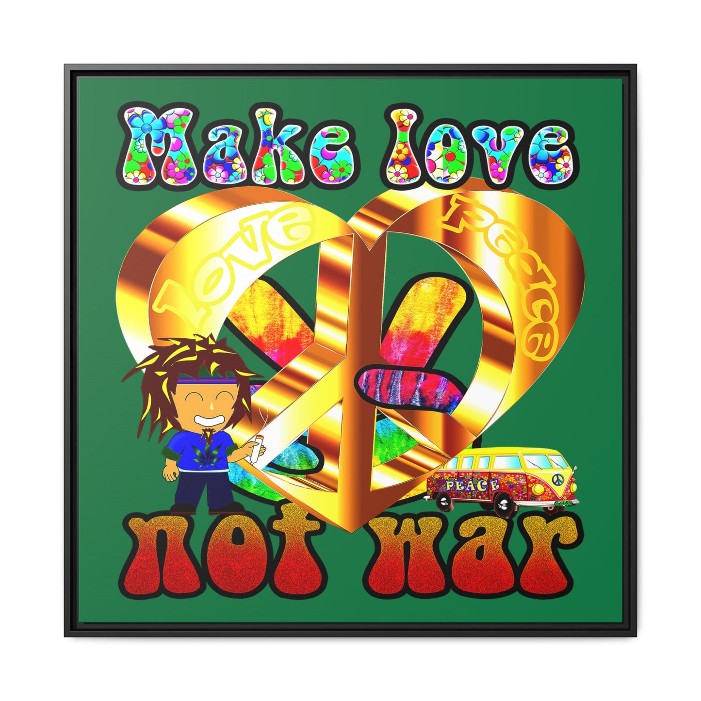 love peace - framed canvas art (dark green)