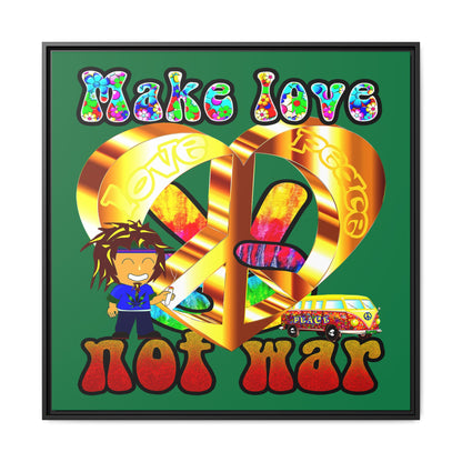 love peace - framed canvas art (dark green)