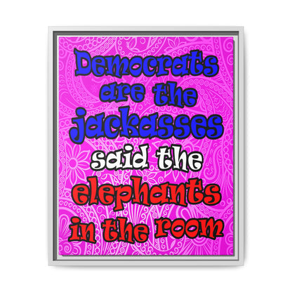 donkeys and elephants - framed canvas art (pink swirl)