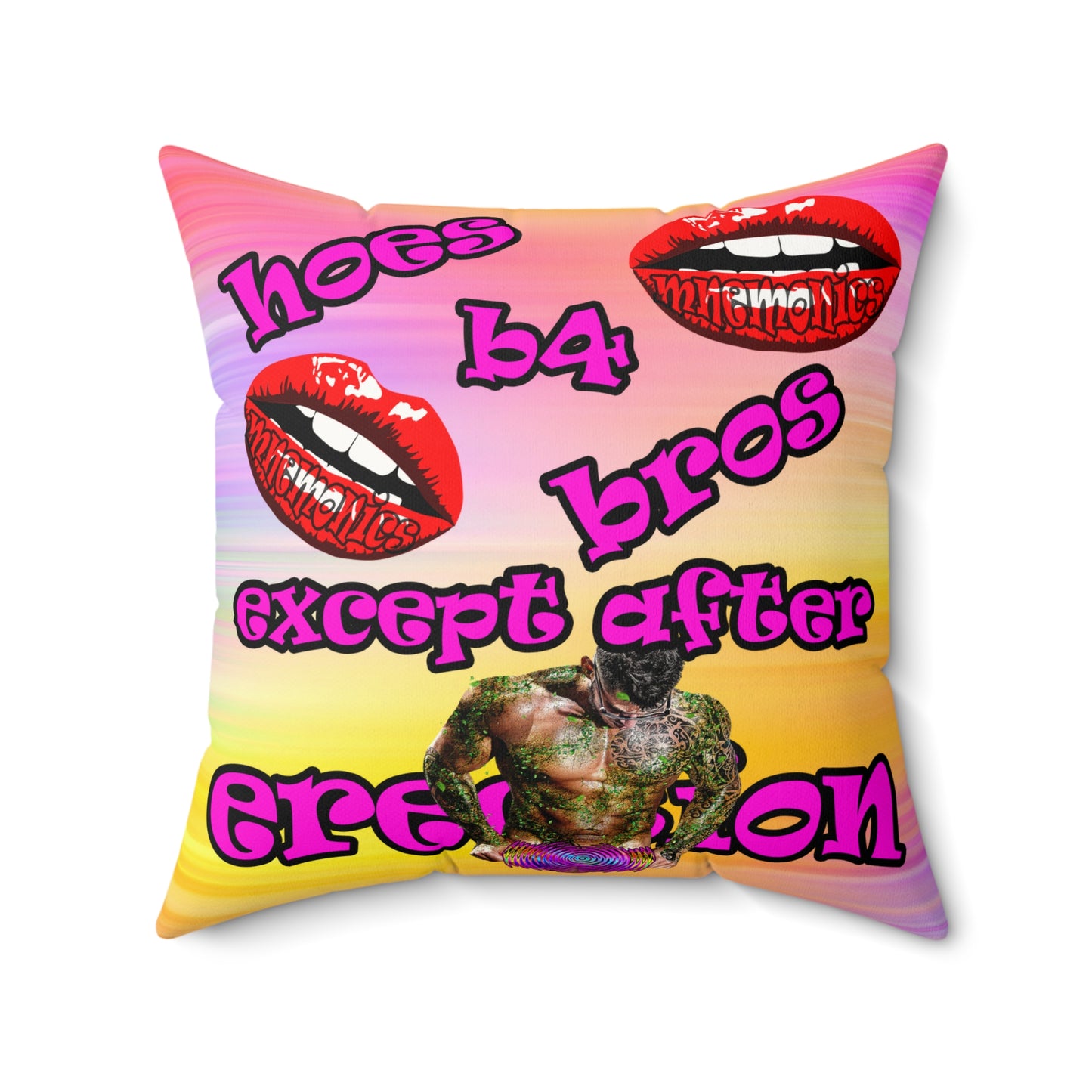 hoes b4 bros - Faux Suede Square Pillow - (color blur)