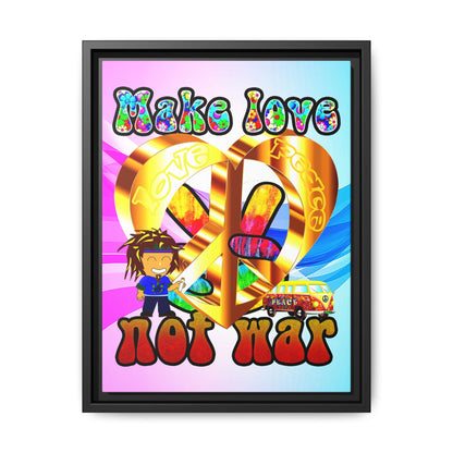 love peace - framed canvas art (light blue-pink wave)