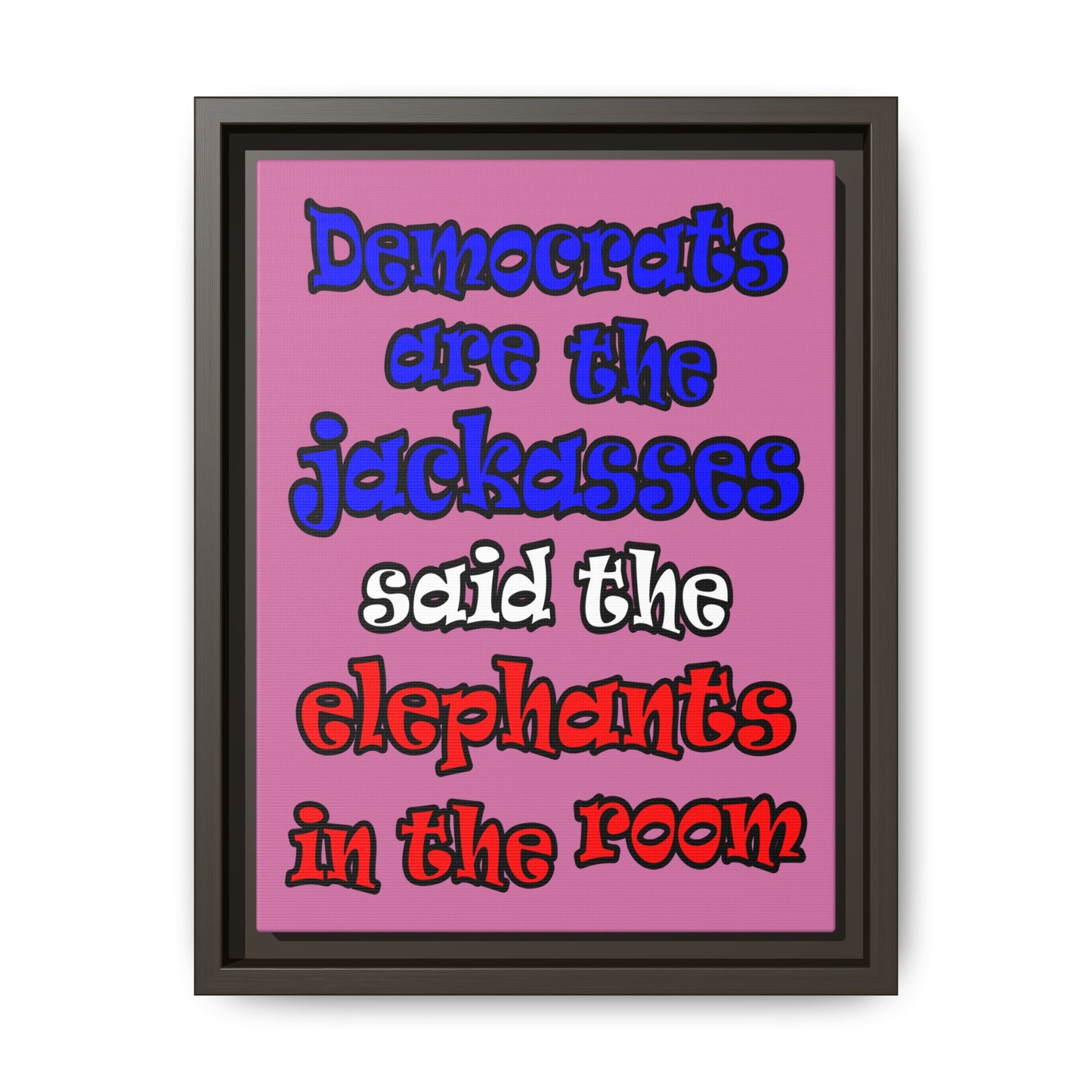 donkeys and elephants - framed canvas art (light pink)