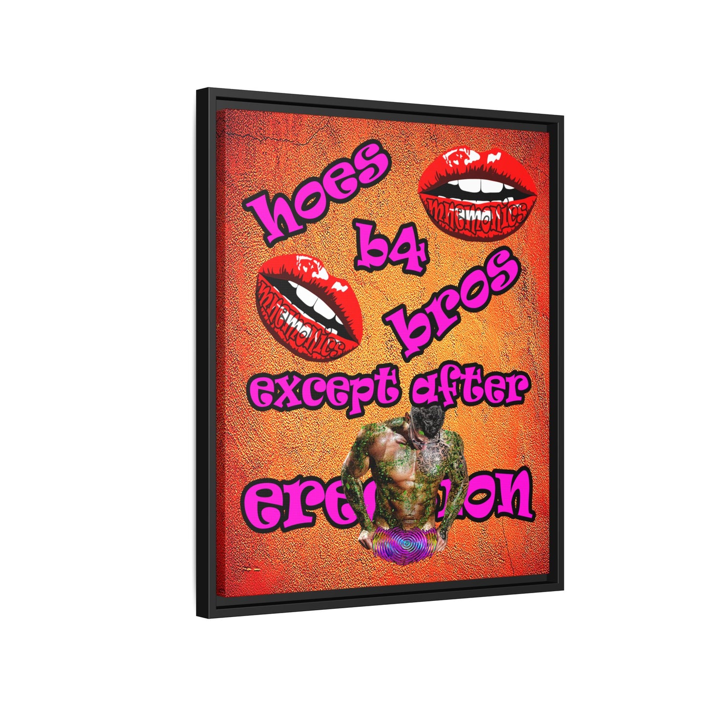 hoes b4 bros - framed canvas art (burnt orange)