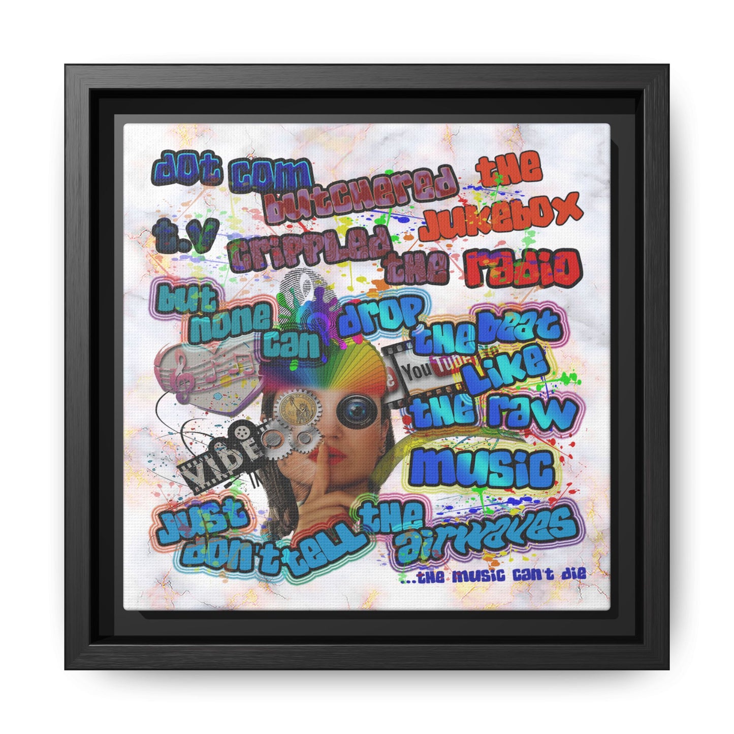 drop the beat - framed canvas art (white marble)