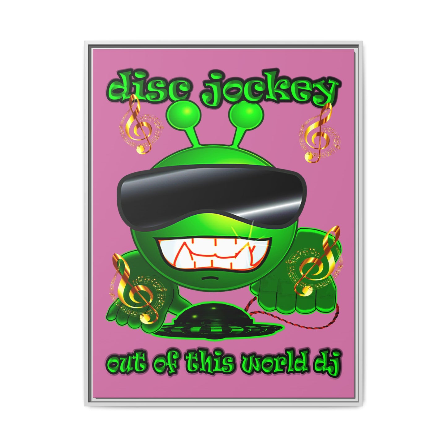 disc jockey - framed canvas art (light pink)