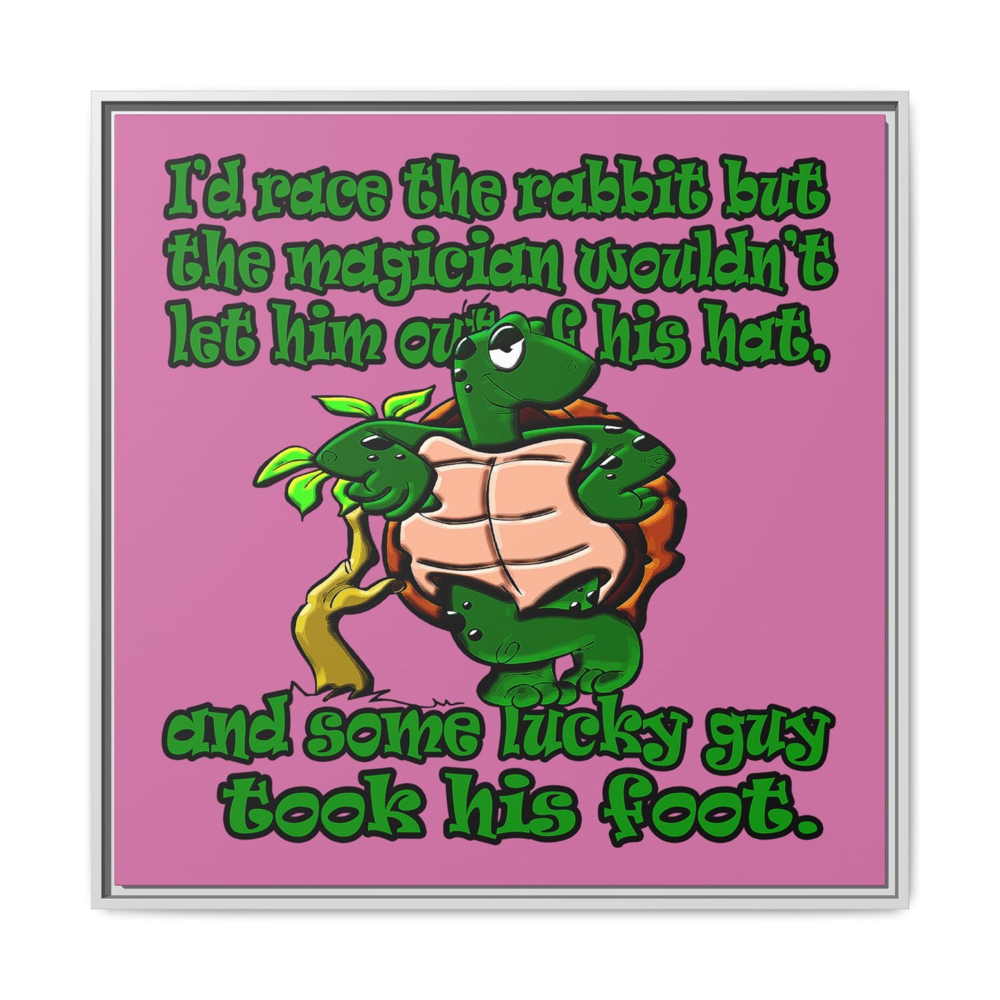 turtle race - framed canvas art (light pink)