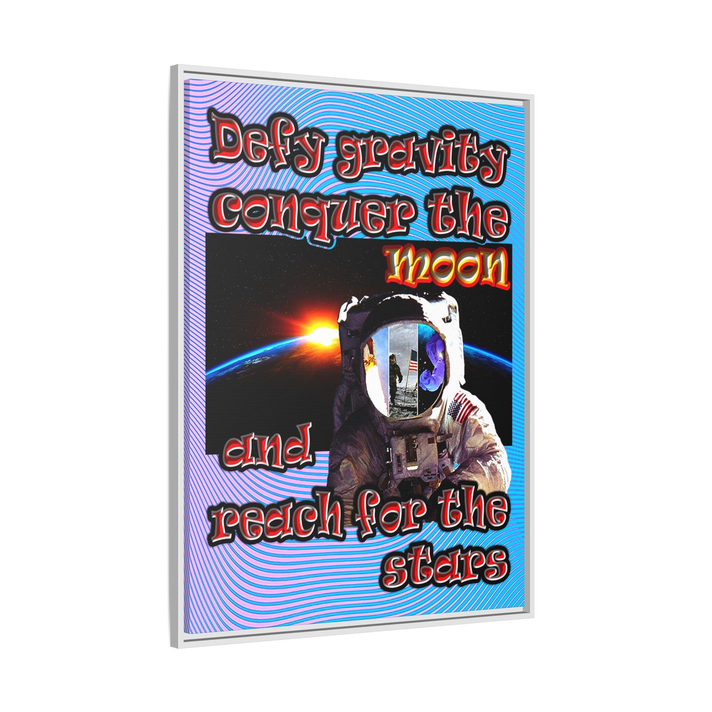 defy conquer reach - framed canvas art (light blue-purple wave)
