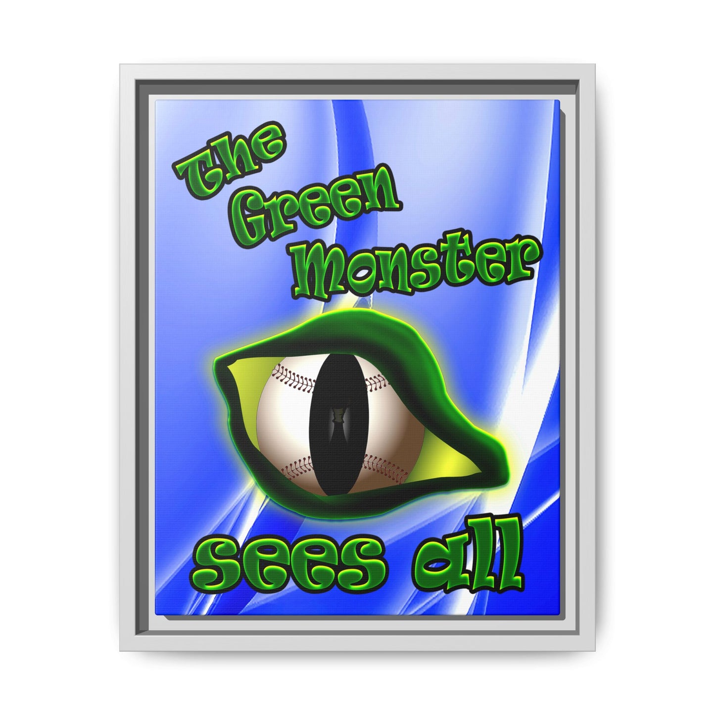green monster - framed canvas art (blue-white wave)