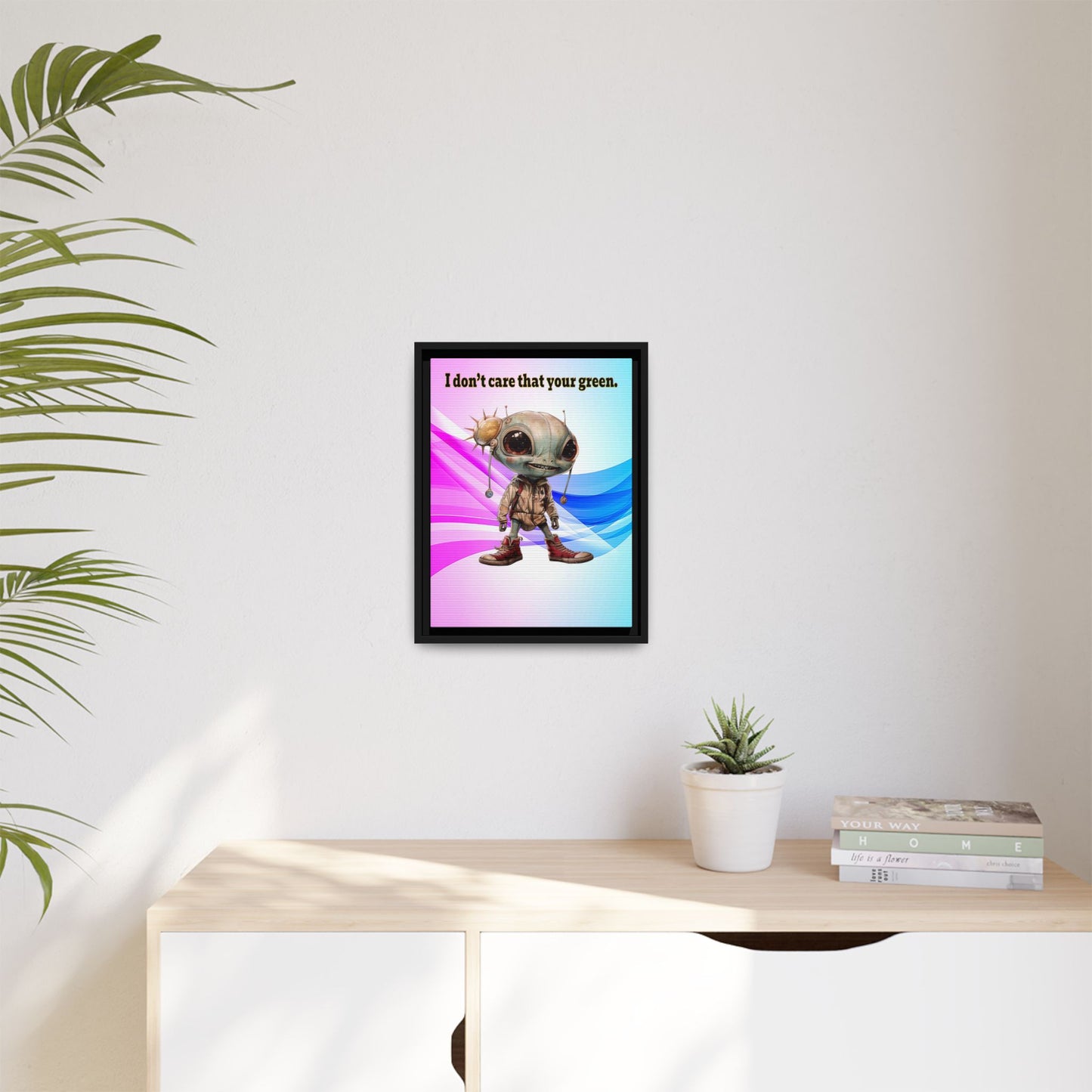 I don't care that your green - framed canvas art (light blue-pink wave)