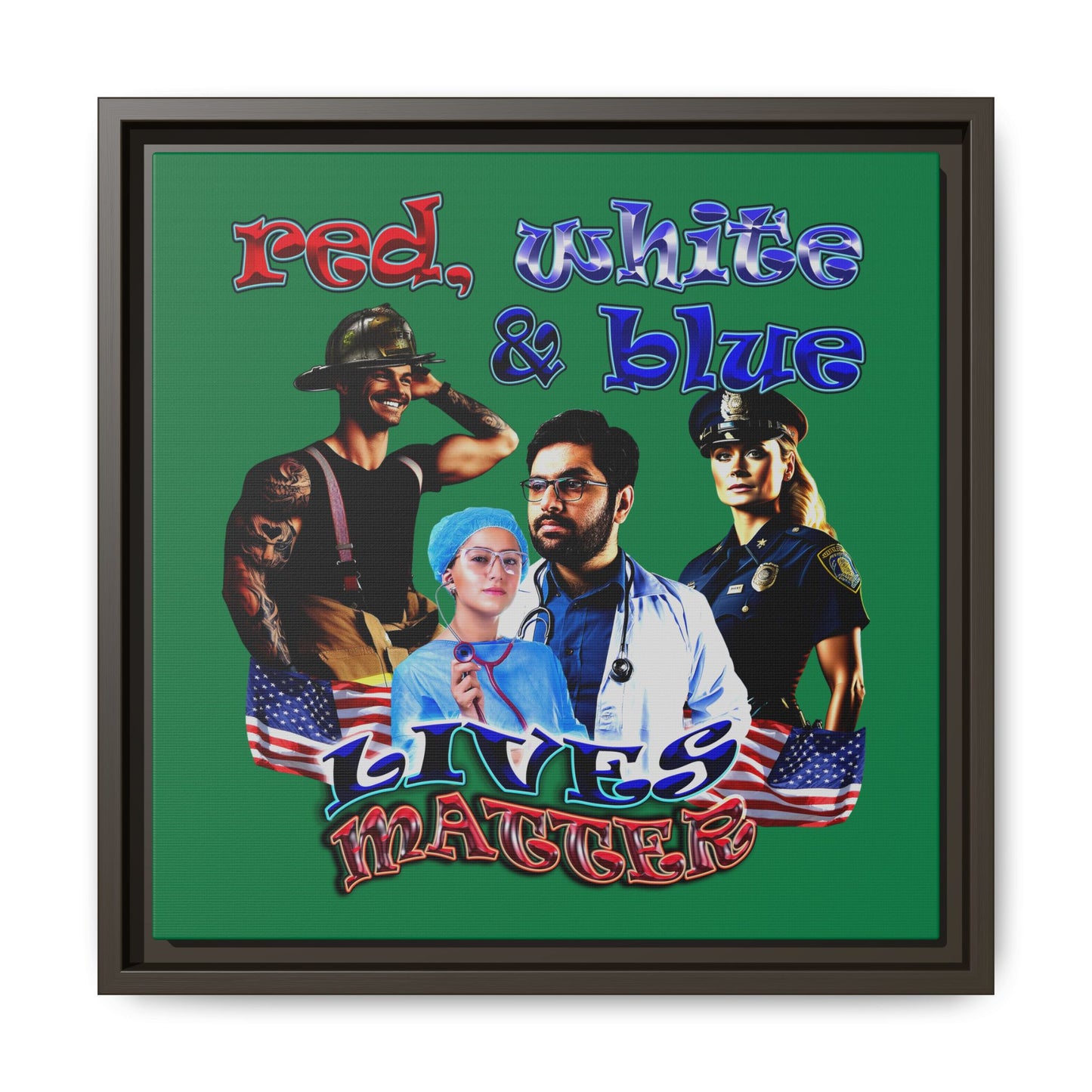 rw&b lives matter - framed canvas art (dark green)